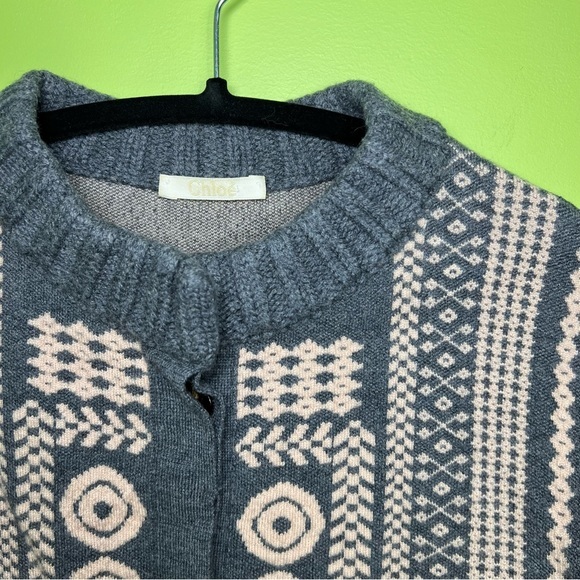 CHLOE laune wool printed button cardigan size M - Picture 2 of 5